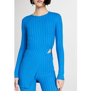 Simon Miller Orbit Top Blue Ribbed Knit Slit Pullover Long Sleeve Sz XS